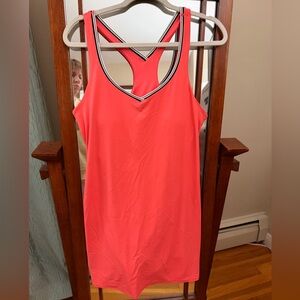 Women's Coral Racerback Tank Dress with Striped Trim